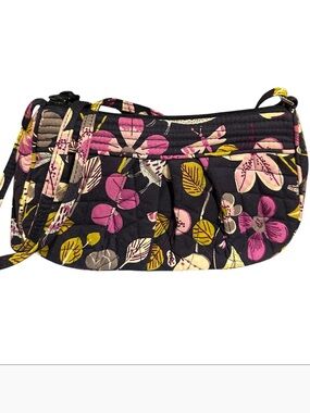 Vera Bradley Black Quilted Crossbody with Pink & Yellow Floral Print